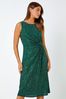 Roman Green Shimmer Side Twist Stretch Dress