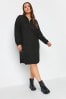 Yours Curve Black Soft Touch Ribbed Half Zip Midi Dress