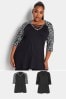 Yours Curve Black Lattice Eyelet Tops 2 Pack