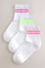 White with fluorescent stripe Mid Length Cotton Rich Cushioned Sole Ankle Socks 3 Pack, Mid Length