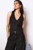 Black Linen Blend Summer Waistcoat