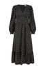 Yumi Black Foil Print Long Sleeve Midi Dress