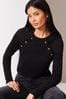 Lipsy Black Round Neck Long Sleeve Button Top