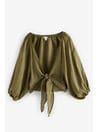 Khaki Green Premium 100% Linen Boho Tie Top