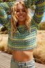 Green/Blue Long Sleeve Crochet Top