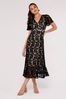 Apricot Black Corded Lace V-Neck Ruffle Dress