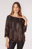 Apricot Brown Sparkle V-Back Batwing Top