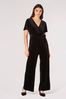 Apricot Black Angel Sleeve Velvet Wrap Jumpsuit