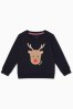 Mori Blue Reindeer Organic Cotton Christmas Sweatshirt Jumper