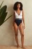 Reiss White/Navy Willow Colourblock Belted Swimsuit