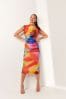 Multicoloured Brights High Neck Mesh Midi Dress