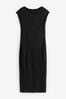 Schwarz - Kurzärmeliges strukturiertes Jersey-Kleid mit Säulen