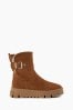 Brown Chrome Dune London Pheebs Faux Fur Lined Buckle Boots
