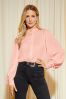 Friends Like These Pink Tie Cuff Puff Sleeve Button Through Blouse, Regular