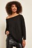 Friends Like These Black Petite Soft Jersey Long Sleeve Slash Neck Tunic Top, Petite