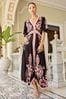 V&A | Love & Roses Pink and Black Printed V Neck Hanky Hem Midi Dress