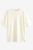 Ecru, Weiß - Langes, schweres T-Shirt aus 100 % Baumwolle in Relaxed Fit mit Rundhalsausschnitt