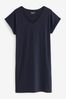 Navy 100% Cotton Relaxed V-Neck Capped Sleeve Tunic Dress