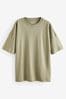 Khakigrün - Langes, schweres T-Shirt aus 100 % Baumwolle in Relaxed Fit mit Rundhalsausschnitt