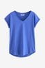 Blue Cobalt V-Neck Cotton Rich Cap Sleeve T-Shirt, Regular