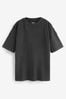 Charcoal Grey 100% Cotton Heavyweight Longline Relaxed Fit Crew Neck T-Shirt