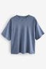 Blue Wash 100% Cotton Heavyweight Relaxed Fit Crew Neck T-Shirt