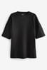 Black 100% Cotton Heavyweight Longline Relaxed Fit Crew Neck T-Shirt