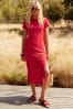 Rot - Ribbed T-Shirt Style Column Maxi Dress With Slit Detail, Regular