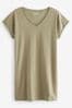 Olive Green 100% Cotton Relaxed V-Neck Capped Sleeve Tunic Dress