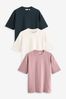 Navy Blue/Pink/Ecru Relaxed Fit Heavyweight T-Shirts 3 Pack