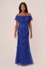 Adrianna Papell Perlenbesticktes Abendkleid aus Netzstoff, Blau