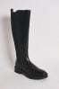JD Williams Black Extra Wide Fit Leather High Leg Boots With Back Elastic Detail