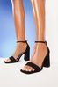 Lipsy Black Wide FIt Mid Block Heel Sandals, Wide FIt