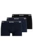BOSS Dark Blue Three-Pack of Stretch-Cotton Trunks With Logo Waistbands
