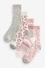 Pink/Grey Animal Cosy Ankle Socks 4 Pack