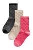 Red/Black/Neutral Heart Pattern Ankle Socks 3 Pack