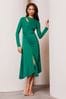 Lipsy Forest Green Long Sleeve Cutout Ruched Asymmetrical Midi Dress