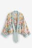 Multi Lobster Print Tie Front Kimono Cover-Up