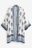 Blue/White Tile Print Longline Kimono Cover-Up