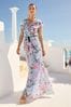 V&A | Love & Roses Plissiertes Maxikleid mit Kontrastbesatz und Print