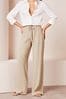 Lipsy Cream Wide Leg Trousers With A Touch of Linen, Regular