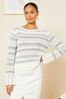 Love & Roses Blue Pointelle Scallop Cuff Knitted Jumper, Regular