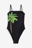 Never Fully Dressed Black Palm Bandeau Tummy Control Swimsuit