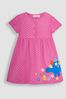 JoJo Maman Bébé Fuchsia Pink Dinosaur Spot Appliqué Button Front Jersey Dress