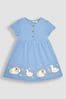 JoJo Maman Bébé Blue Guinea Pig & Duck Spot Appliqué Button Front Jersey Dress