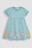 JoJo Maman Bébé Duck Egg Blue Safari Animals Appliqué Hem Jersey Dress