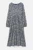 Joules Nia Navy Blue Printed Long Sleeve Midaxi Dress With Pockets