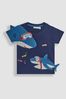 JoJo Maman Bébé Navy Blue Shark Novelty Appliqué T-Shirt