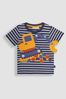 JoJo Maman Bébé Navy Ecru Stripe Digger Novelty Appliqué T-Shirt