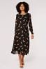 Apricot Black Single Watercolour Floral Midaxi Dress